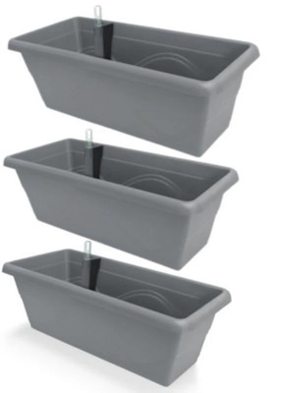 Image of Swift Set Of 3X 400mm - Self-Watering Planters, Troughs, Flowerpots For Balconies - With Vermiculite - W39 D21 H17Cm, 7.8L - Stone Grey
