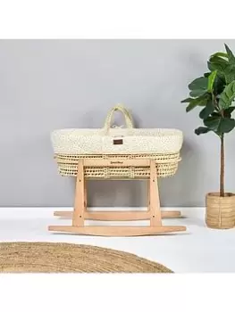 Image of The Little Green Sheep Natural Quilted Moses Basket & Rocking Stand - Linen Rice Print