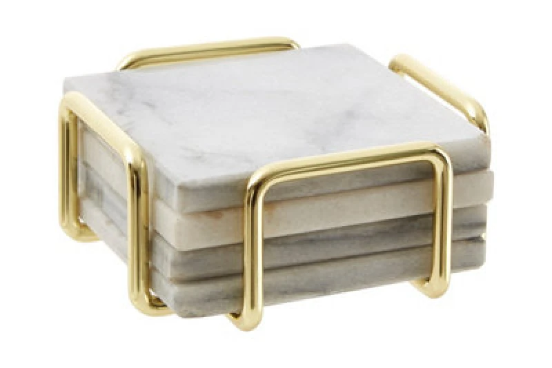 Image of Premier Housewares Delphine Set Of 4 White Marble And Brass Coasters White