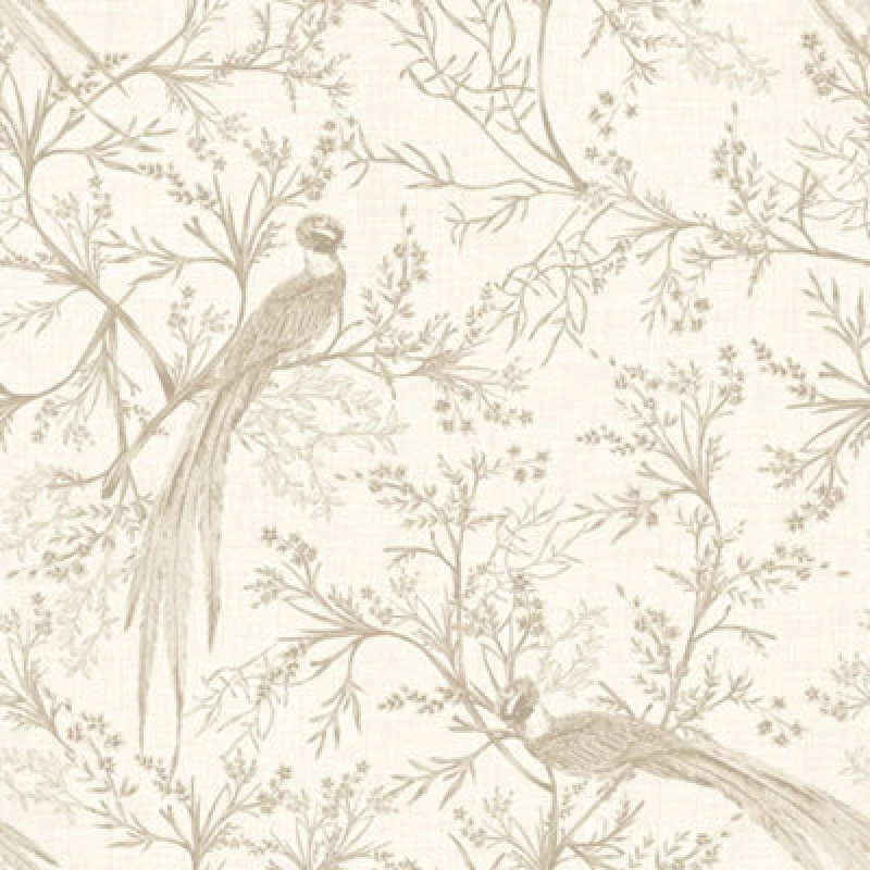 Image of Hoopla Walls Bird Toile - Stone 10M Wallpaper