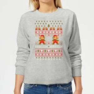 Image of Nintendo Super Mario Mario Ho Ho Ho Its A Me Christmas Womens Christmas Sweatshirt - Grey - XL