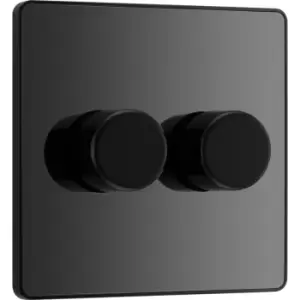 Image of BG Evolve Chrome ( Ins) Trailing Edge LED 200W Double Dimmer Switch, 2-Way Push On/Off in Black Steel