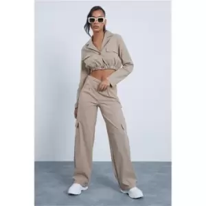 Image of I Saw It First Stone Utility Cargo Cropped Shirt - Brown