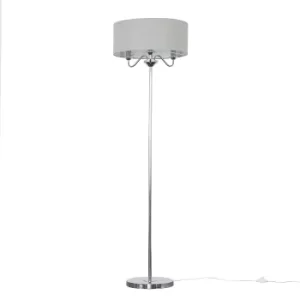 Image of Rocha 3 Way Chrome Floor Lamp with Grey Shade