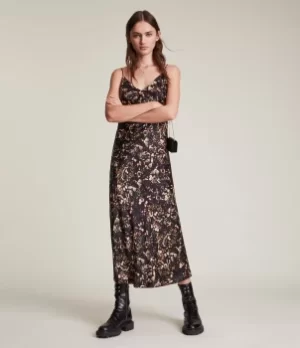 Image of AllSaints Womens Melody Kettu Silk Blend Dress, Black, Size: 10