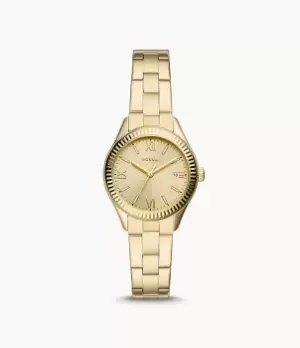 Image of Fossil Women Rye Three-Hand Date Gold-Tone Stainless Steel Watch