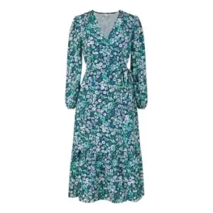 Image of Yumi Green Daisy Print Wrap Midi Dress - Green