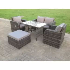 Image of Fimous 4 Seater Rattan Outdoor Dining Sofa Complete Set with Adjustable Chair and Big Footstool