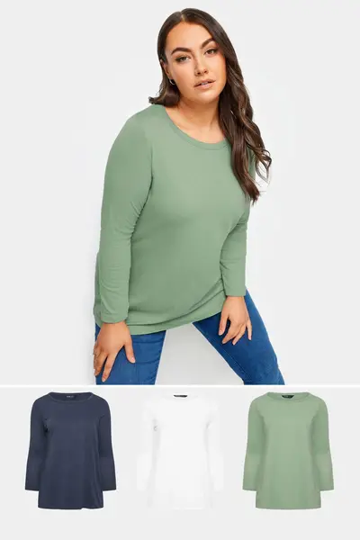 Image of Yours 3 Pack Long Sleeve Round Neck Tops Jade