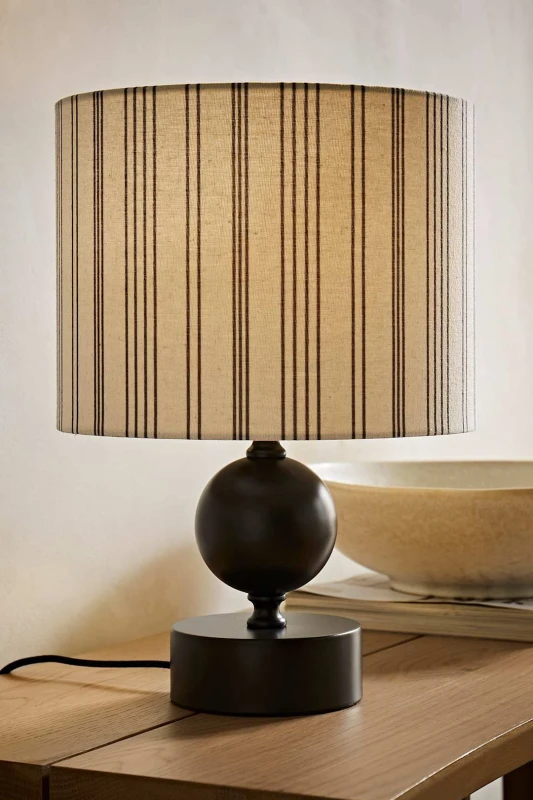 Image of ValueLights ValueLights Anthony Candlestick Table Lamp with Linen Stripe Drum Lamp Shade in Cream Cream One Size Unisex 5059406067938