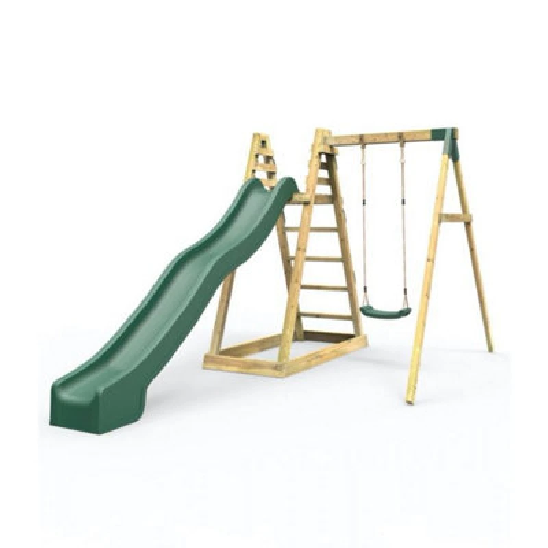 Image of Rebo Wooden Swing Set with 10ft Slide - Angel Green Green