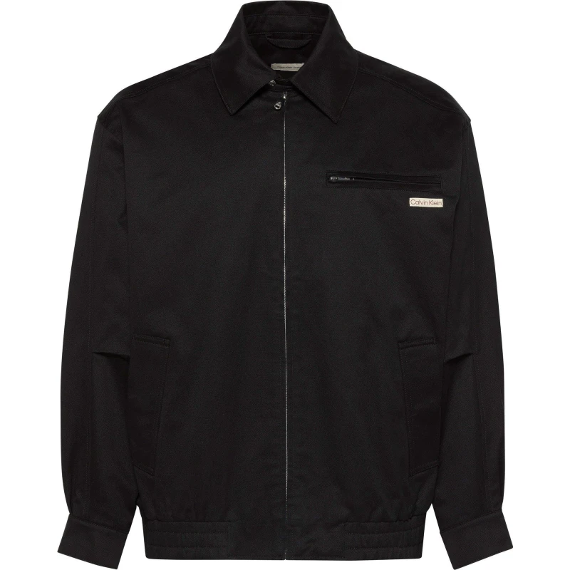 Image of Calvin Klein Jeans Mens Logo Shirt Jacket Long Sleeve Zip Parka Black male S