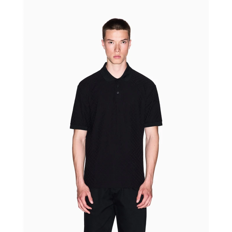Image of Armani Exchange Mens Short-Sleeve Polo Shirt Black AOP FC022 male S