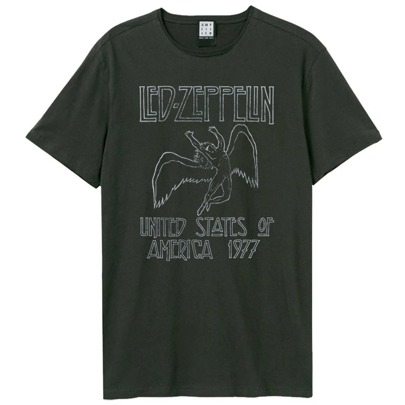 Image of Amplified Amplified Men USA Tour 1977 LED Zeppelin T-Shirt in Charcoal Size: Small Charcoal S Male 5063470346035