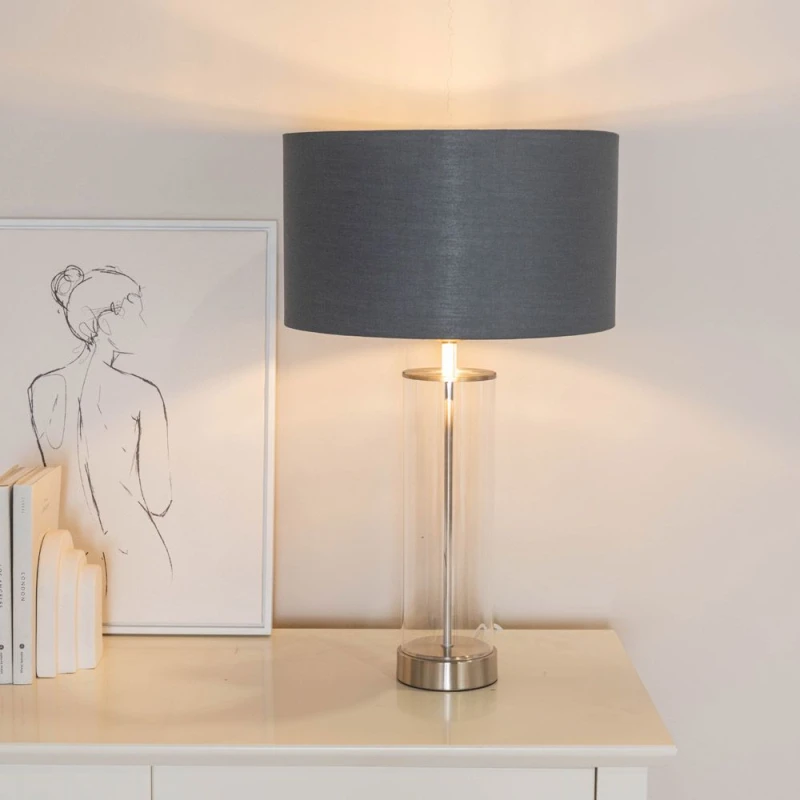 Image of ValueLights ValueLights Balan Glass with Chrome Table Lamp and Metallic Chrome Inner Lamp Shade in Charcoal Charcoal One Size Unisex 5059406061974