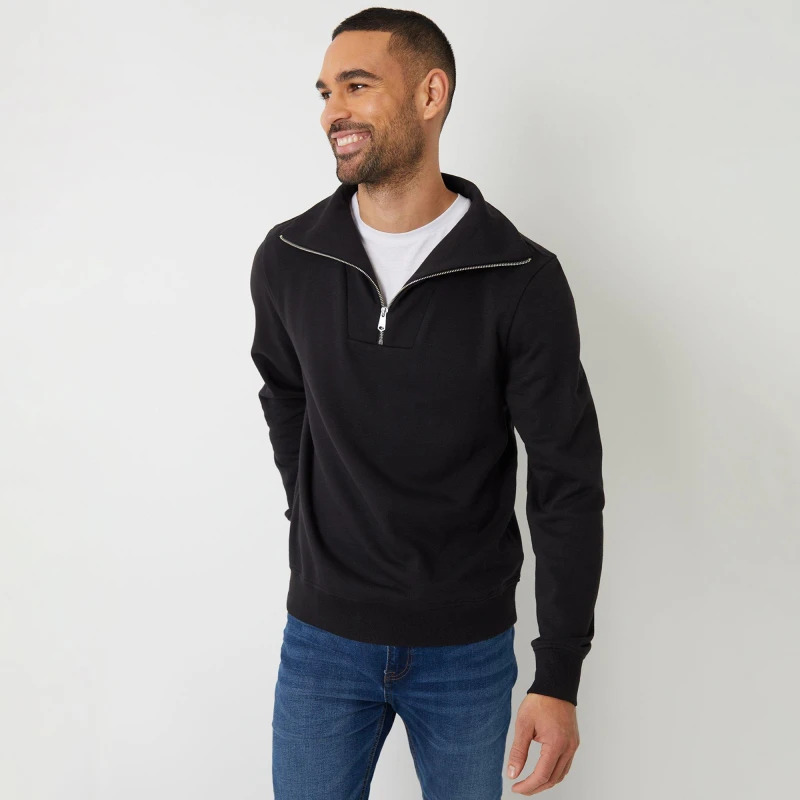 Image of Threadbare Quarter Zip Funnel Neck Sweatshirt - Black 2XL
