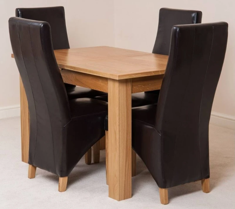 Image of Thats Furniture Hampton 120-160cm Oak Extending Dining Table & 4 Lola Leather Chairs in Brown Brown Unisex