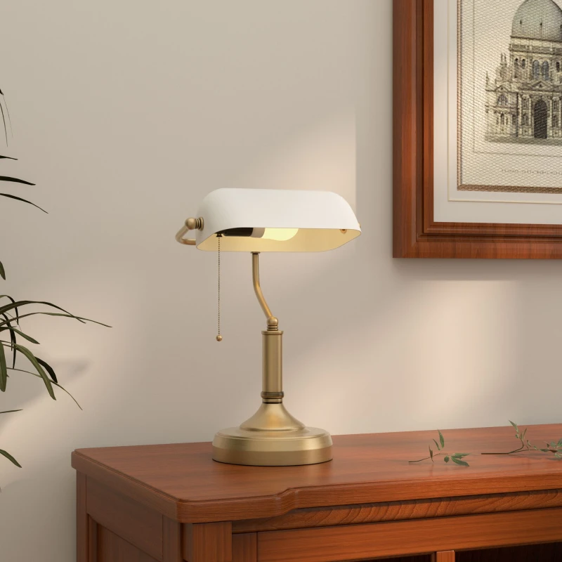 Image of HOMCOM Banker's Table Lamp w/ Antique Bronze Tone Base - Homcom 5056725578404