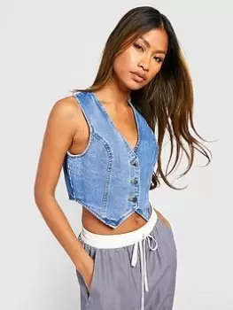 Image of Boohoo Denim Waistcoat - Mid Blue Size 12, Women