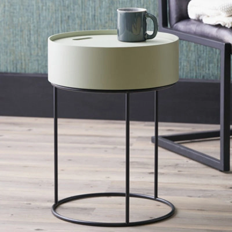 Image of Pacific Lifestyle Round Sage Green Wood Storage Table With Metal Legs