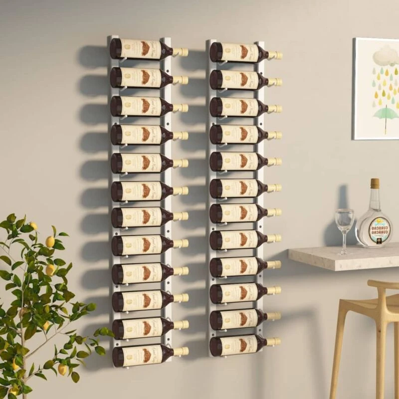 Image of VIDAXL Wall Mounted Wine Rack for 12 Bottles 2 pcs White Iron Vidaxl 8720286826959