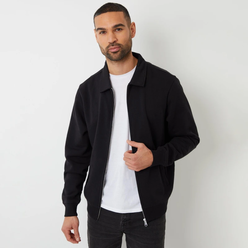 Image of Threadbare Full Zip Collared Sweatshirt - Black L