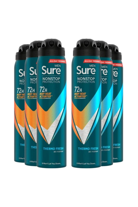 Image of Sure Men 'Antiperspirant' 72H Protection Thermo Fresh Deodorant, 6x250ml White male