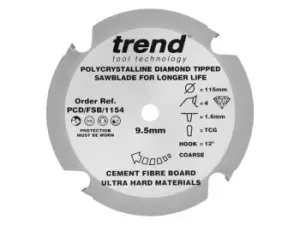 Image of Trend PCD/FSB/1154 115 x 4T x 9.5mm Fibre Cement Saw Blade