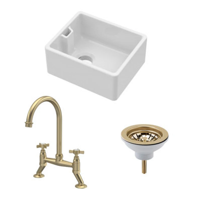 Image of Balterley Compact Single Bowl Belfast Sink, Strainer Waste & Bridge Tap Bronze