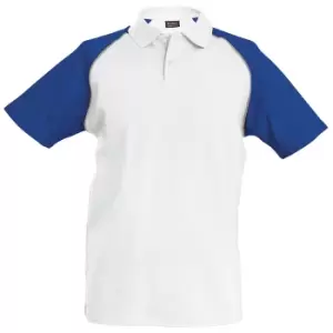 Image of Kariban Mens Contrast Baseball Polo Shirt (L) (White/Light Grey/Royal)