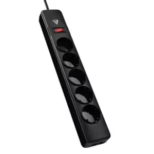 Image of V7 5-Schuko Outlet Home/Office Surge Protector 1.8m Cord 1050 Joules Black