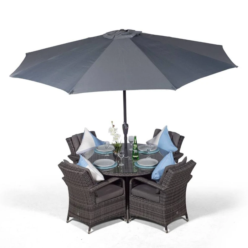 Image of Thats Furniture Arizona Round 4 Seater Rattan Patio Dining Set in Grey Grey Unisex