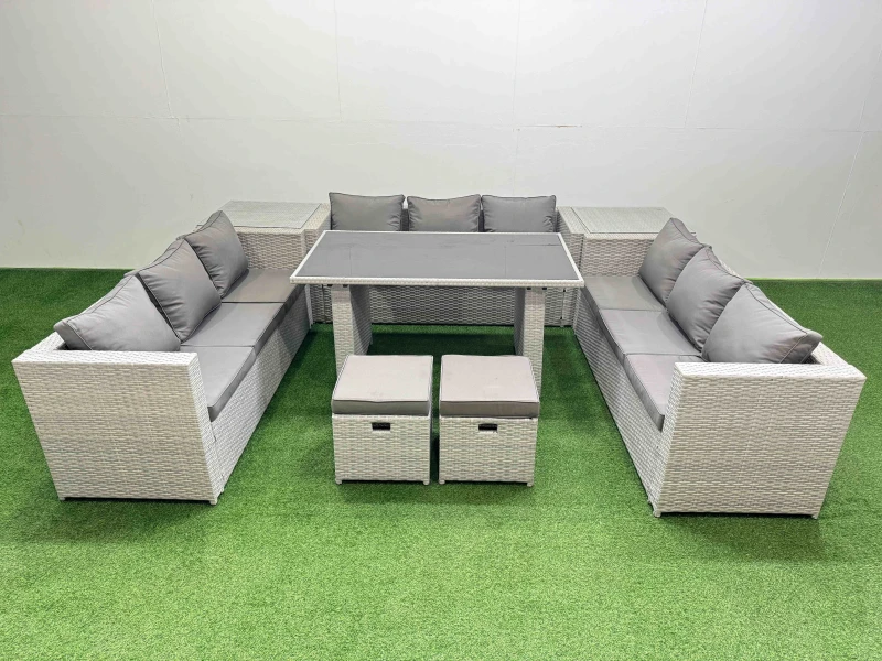 Image of Fimous Patio Outdoor Garden Furniture Sets with 2 Side Tables 2 Small Stool in Light Grey Light Grey Unisex
