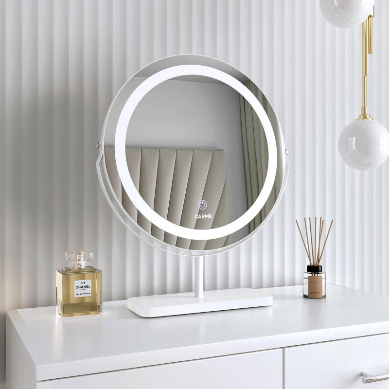 Image of CARME HOME Ava White Marble Touch Sensor LED Light Mirror White unisex