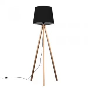 Image of Barbro Copper Tripod Floor Lamp With XL Black Aspen Shade