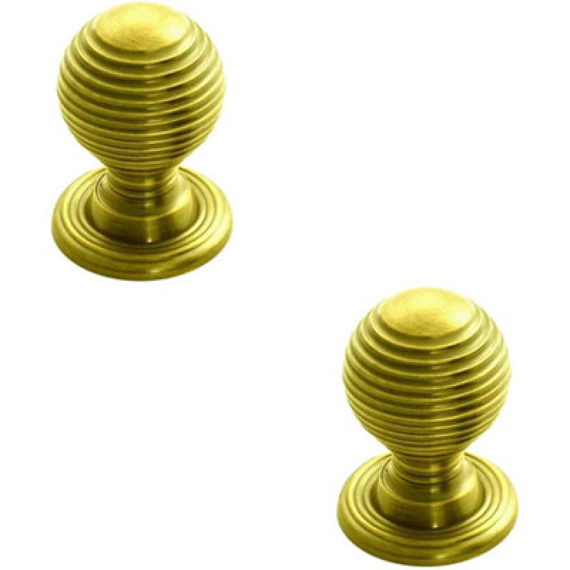 Image of Loops 2x Textured Reeded Ball Cupboard Door Knob 28mm Dia Polished Brass Handle Metallics unisex