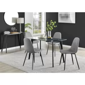 Image of Furniturebox Malmo Rectangular Glass and Black Wooden Leg Modern Industrial Dining Table & 4 Grey Corona Faux Leather Dining Chairs with Black Legs