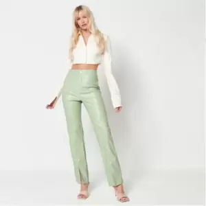 Image of Missguided Faux Leather Straight Leg Trousers - Green