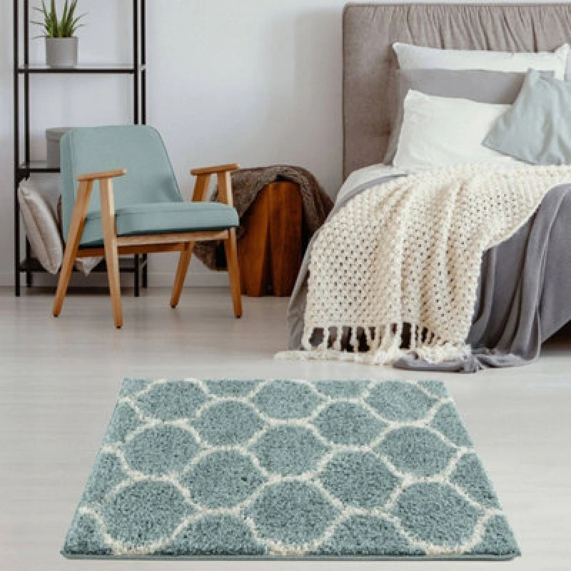 Image of THE RUGS Soft Trellis Shaggy Rugs & Runners Duck Egg Blue Living Room Size: 120cm x 120cm Duck Egg Blue Unisex 120cm x 120 cm
