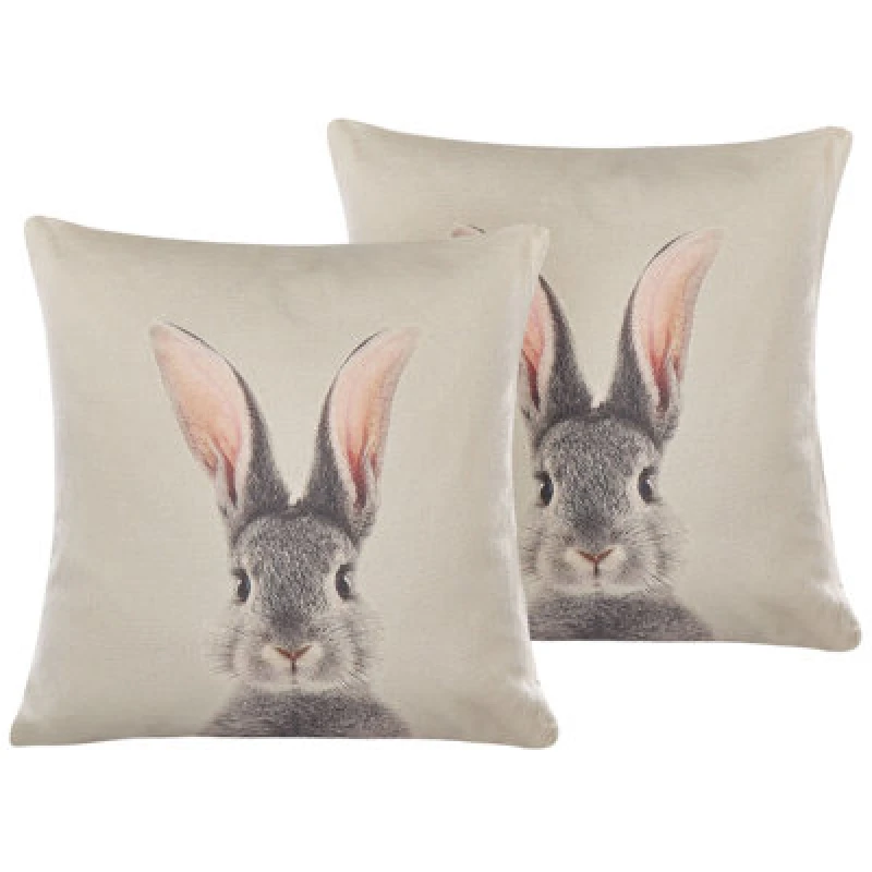 Image of Beliani Set Of 2 Decorative Cushions Quercus 45 X 45cm Taupe Animal Pattern
