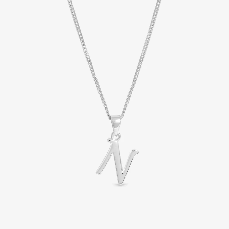 Image of Simply Silver Womens Sterling Silver 925 Initial Pendant - N Silver Female One Size