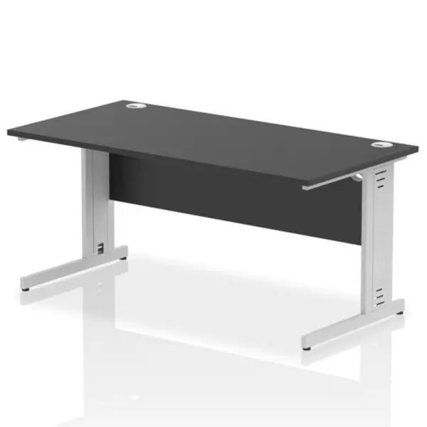 Image of Impulse Impulse 1600 x 800mm Straight Office Desk Black Top Silver Cable Managed Leg IRDW16SBLK