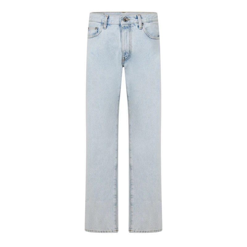 Image of Off White Mens Diagonal Cotton Slim Fit Jeans Light Blue male 31W R