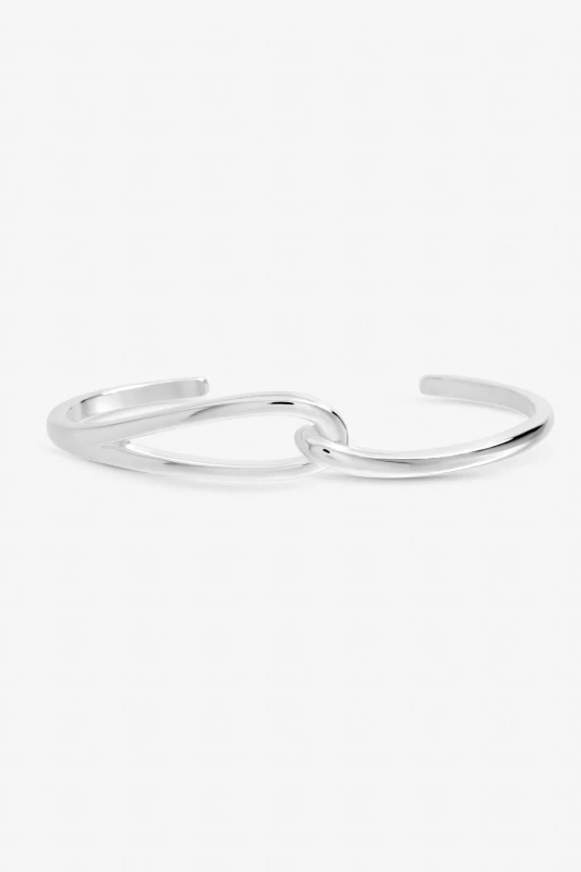 Image of Inicio Womens Sterling Silver Plated Polished Open Link Cuff - Gift Pouch Silver Female One Size