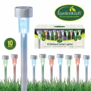 Image of Gardenkraft 10-pack Of Bollard Solar Stake Lights - Stainless Steel