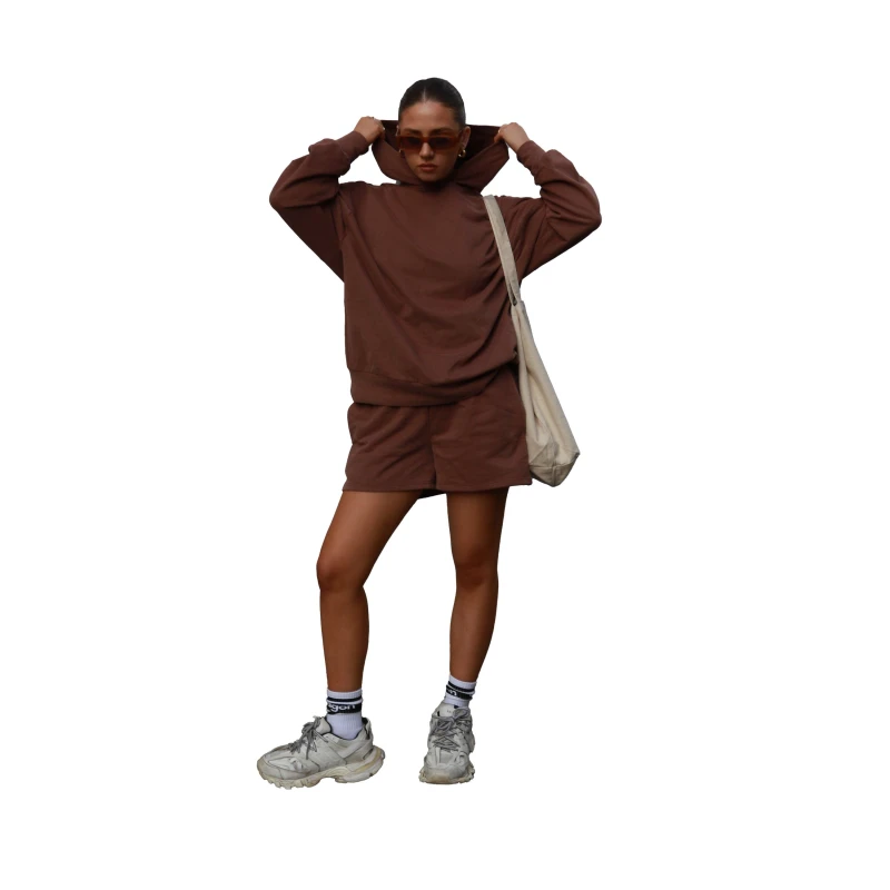 Image of Agon Lounge Boxy Oversized Hoodie - Coffee Brown female 8 (XS)