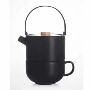 Image of Bredemeijer Tea For One Set Umea Design In Black With Bamboo Lid