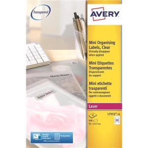 Image of Avery Mini 55 x 12.2mm Laser Labels Clear Pack of 500 Labels