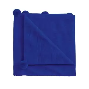 Image of Helena Springfield Pom Pom Knitted Throw, Dark Blue