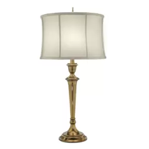 Image of Table Lamp Zinc Cast Oyster Silk Sheen Shade Burnished Brass LED E27 60W